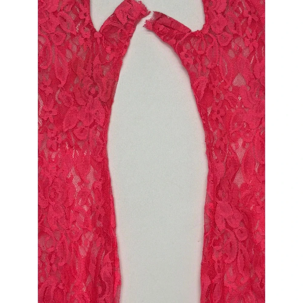 Women's Hot Pink Lace Fingerless Gloves Opera Evening‎ Party Costume Accessory